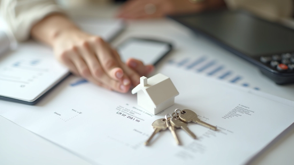 Maison avec clés devant une table financière