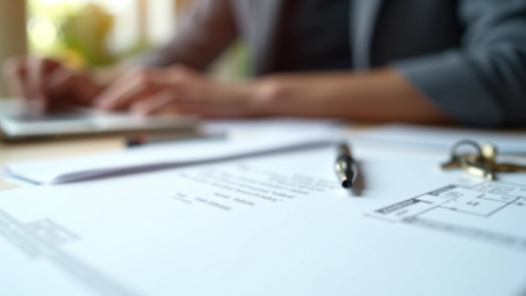 Document de prêt hypothécaire rempli avec stylo, clés de maison et plan architectural sur le bureau d'un conseiller immobilier